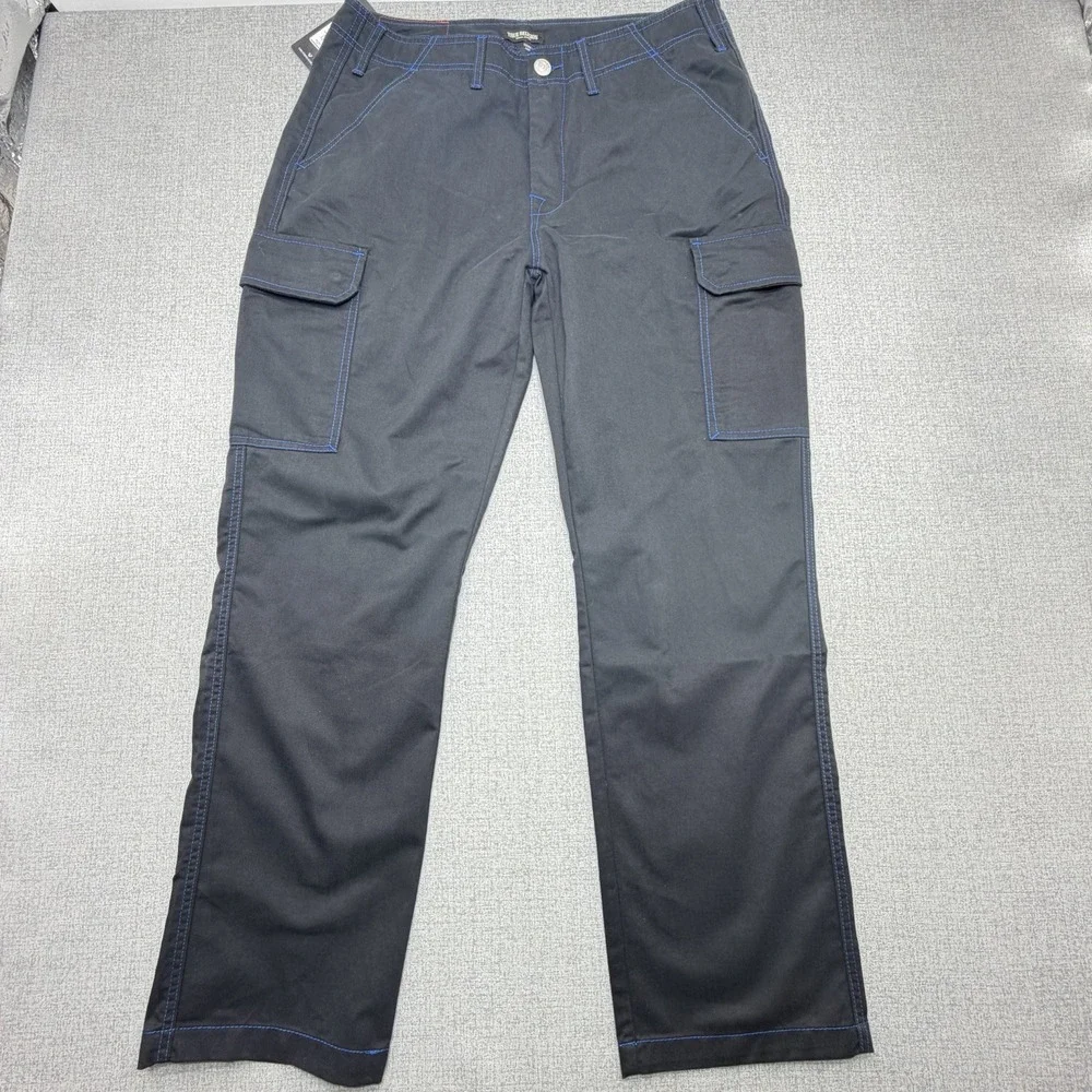 True Religion Mens Cargo Pants Black Pacific Blue Contrast Stitch Size 34 NEW